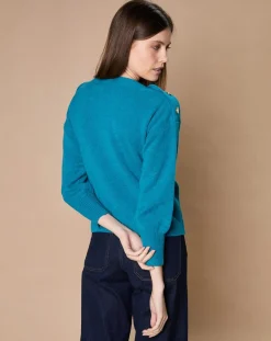 Oscar et Louise Pulls|Pull 100% Cachemire 4 fils Jane col bateau bleu paon