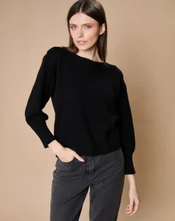 Oscar et Louise Pulls|Pull 100% Cachemire 4 fils Jane col bateau noir