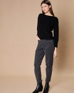 Oscar et Louise Pulls|Pull 100% Cachemire 4 fils Jane col bateau noir