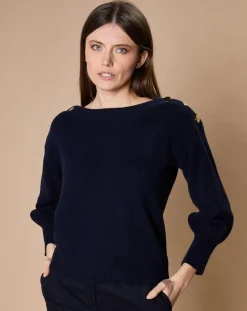 Oscar et Louise Pulls|Pull 100% Cachemire 4 fils Jane col bateau bleu marine