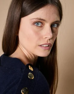 Oscar et Louise Pulls|Pull 100% Cachemire 4 fils Jane col bateau bleu marine