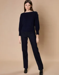 Oscar et Louise Pulls|Pull 100% Cachemire 4 fils Jane col bateau bleu marine