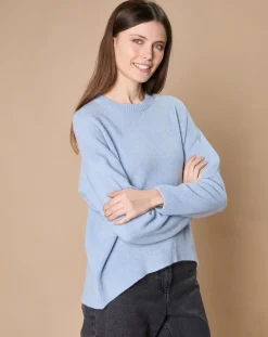 Oscar et Louise Pulls|Pull 100% Cachemire 4 fils Ophélie col rond bleu clair