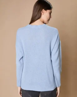 Oscar et Louise Pulls|Pull 100% Cachemire 4 fils Ophélie col rond bleu clair