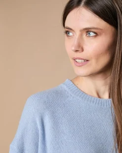 Oscar et Louise Pulls|Pull 100% Cachemire 4 fils Ophélie col rond bleu clair