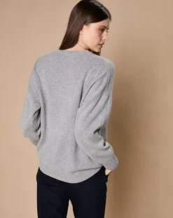 Oscar et Louise Pulls|Pull 100% Cachemire 4 fils Ophélie col rond gris chiné foncé