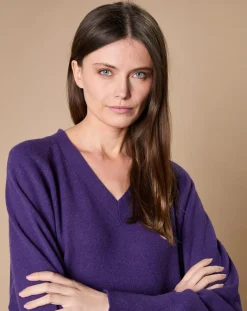Oscar et Louise Pulls|Pull 100% Cachemire 4 fils Romy col V profond violine