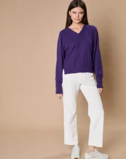 Oscar et Louise Pulls|Pull 100% Cachemire 4 fils Romy col V profond violine