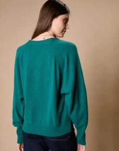 Oscar et Louise Pulls|Pull 100% Cachemire 4 fils Romy col V profond vert canard