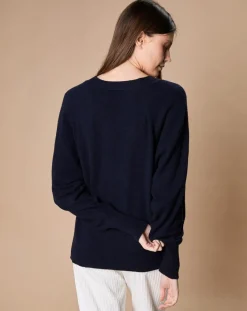 Oscar et Louise Pulls|Pull 100% Cachemire 4 fils Romy col V profond bleu marine