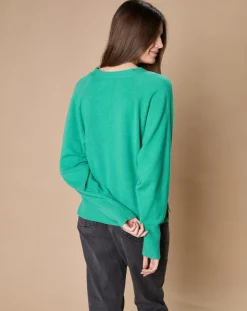 Oscar et Louise Pulls|Pull 100% Cachemire 4 fils Romy col V profond chlorophylle