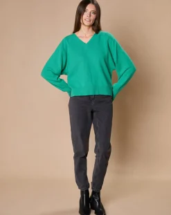 Oscar et Louise Pulls|Pull 100% Cachemire 4 fils Romy col V profond chlorophylle