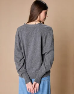 Oscar et Louise Pulls|Pull 100% Cachemire 4 fils Romy col V profond anthracite