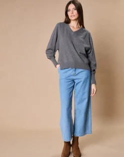 Oscar et Louise Pulls|Pull 100% Cachemire 4 fils Romy col V profond anthracite