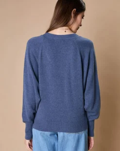 Oscar et Louise Pulls|Pull 100% Cachemire 4 fils Romy col V profond bleu denim