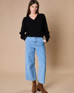 Oscar et Louise Pulls|Pull 100% Cachemire 4 fils Romy col V profond noir