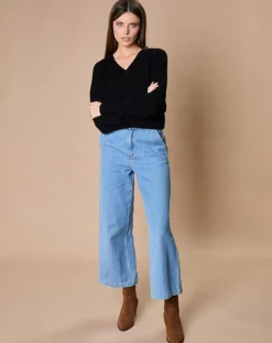 Oscar et Louise Pulls|Pull 100% Cachemire 4 fils Romy col V profond noir