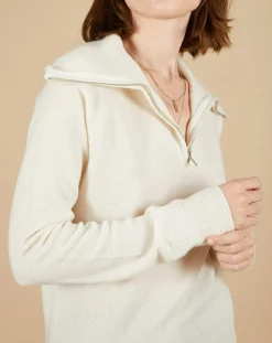 Cashmere Tribu Pulls|Pull 100% Cachemire Audrey col zippé écru
