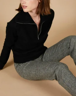 Cashmere Tribu Pulls|Pull 100% Cachemire Audrey col zippé noir