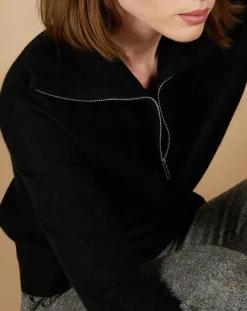 Cashmere Tribu Pulls|Pull 100% Cachemire Audrey col zippé noir
