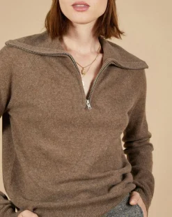Cashmere Tribu Pulls|Pull 100% Cachemire Audrey col zippé marron