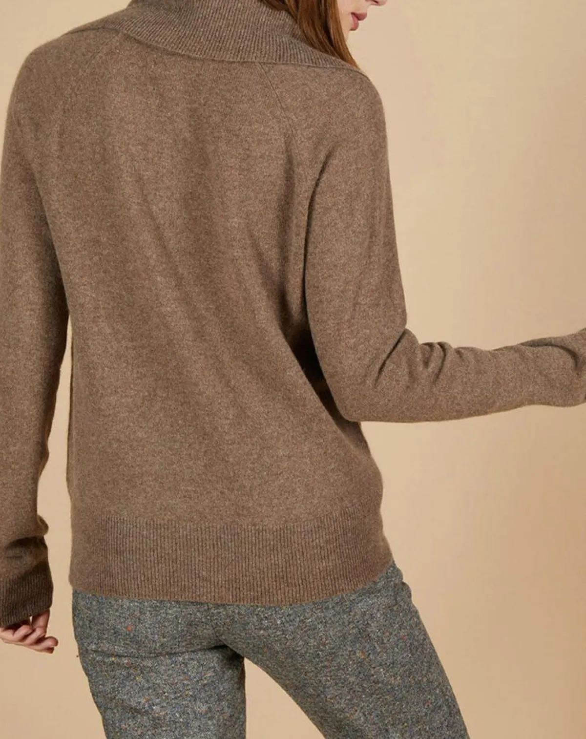 Cashmere Tribu Pulls|Pull 100% Cachemire Audrey col zippé marron
