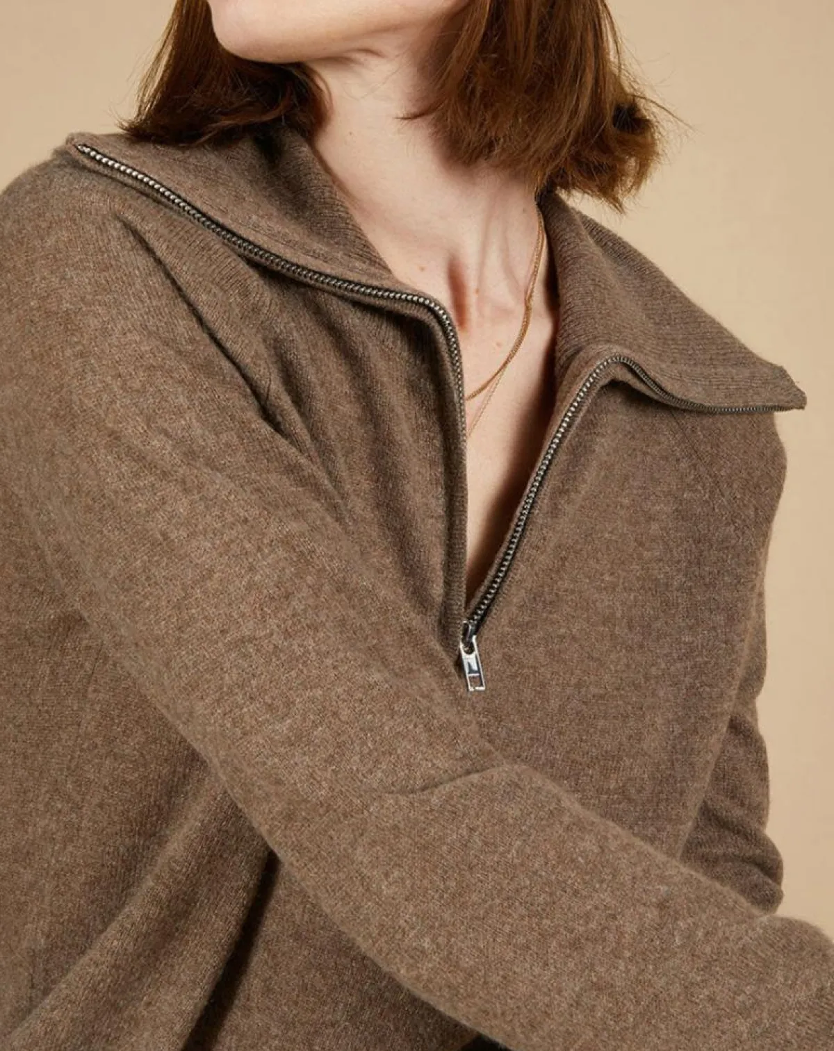 Cashmere Tribu Pulls|Pull 100% Cachemire Audrey col zippé marron