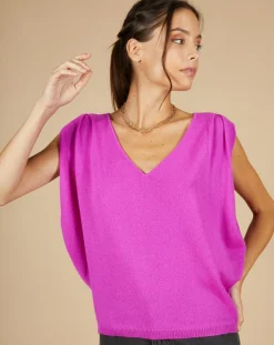 Cashmere Tribu Pulls|Pull 100% Cachemire Bella épaulettes violet fluo
