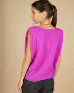 Cashmere Tribu Pulls|Pull 100% Cachemire Bella épaulettes violet fluo