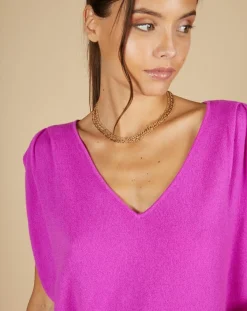 Cashmere Tribu Pulls|Pull 100% Cachemire Bella épaulettes violet fluo