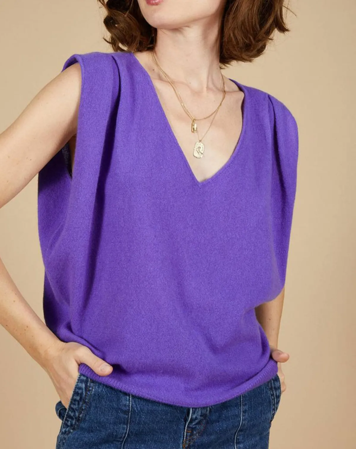 Cashmere Tribu Pulls|Pull 100% Cachemire Bella épaulettes violet