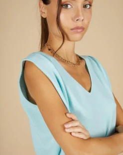 Cashmere Tribu Pulls|Pull 100% Cachemire Bella épaulettes bleu océan