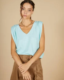 Cashmere Tribu Pulls|Pull 100% Cachemire Bella épaulettes bleu océan