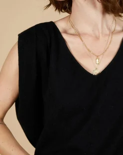 Cashmere Tribu Pulls|Pull 100% Cachemire Bella épaulettes noir