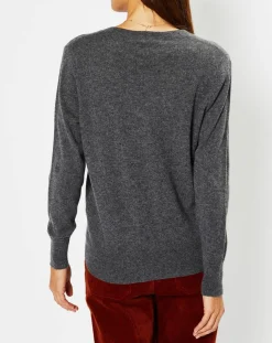 Galeries Lafayette Pulls|Pull 100% Cachemire Chou col V gris foncé