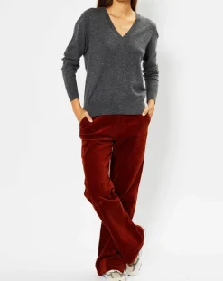 Galeries Lafayette Pulls|Pull 100% Cachemire Chou col V gris foncé