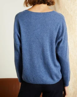 Miss Cashmere Pulls|Pull 100% Cachemire Clémence Col rond bleu chiné