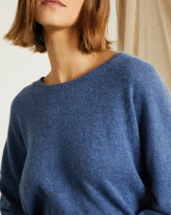 Miss Cashmere Pulls|Pull 100% Cachemire Clémence Col rond bleu chiné