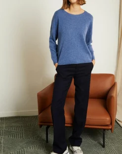 Miss Cashmere Pulls|Pull 100% Cachemire Clémence Col rond bleu chiné
