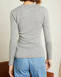 Miss Cashmere Pulls|Pull 100% Cachemire col ras du cou Xena gris chiné clair