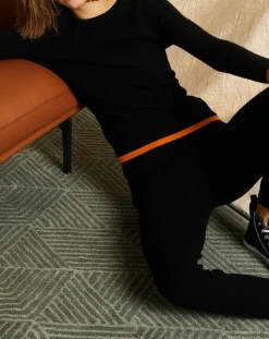 Miss Cashmere Pulls|Pull 100% Cachemire col rond bicolore noir/orange