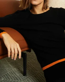 Miss Cashmere Pulls|Pull 100% Cachemire col rond bicolore noir/orange