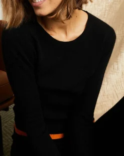Miss Cashmere Pulls|Pull 100% Cachemire col rond bicolore noir/orange