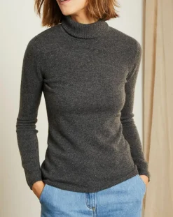 Miss Cashmere Pulls|Pull 100% Cachemire col roulé gris chiné foncé