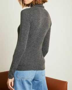 Miss Cashmere Pulls|Pull 100% Cachemire col roulé gris chiné foncé