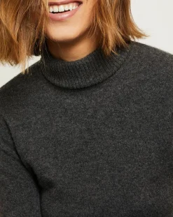 Miss Cashmere Pulls|Pull 100% Cachemire col roulé gris chiné foncé