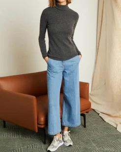 Miss Cashmere Pulls|Pull 100% Cachemire col roulé gris chiné foncé