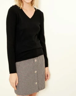 Uverny Pulls|Pull 100% Cachemire col V Memphis noir