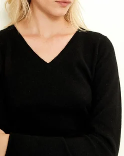 Uverny Pulls|Pull 100% Cachemire col V Memphis noir