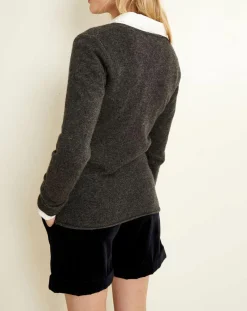 Uverny Pulls|Pull 100% Cachemire col V Memphis anthracite